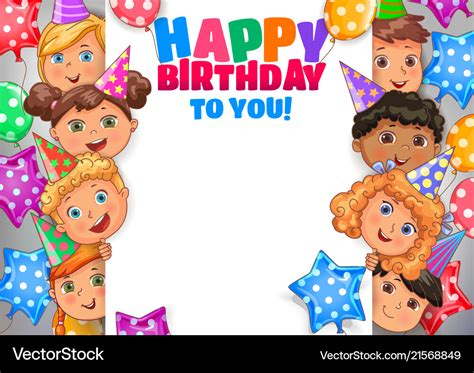 Birthday design banner with faces cute kids Vector Image