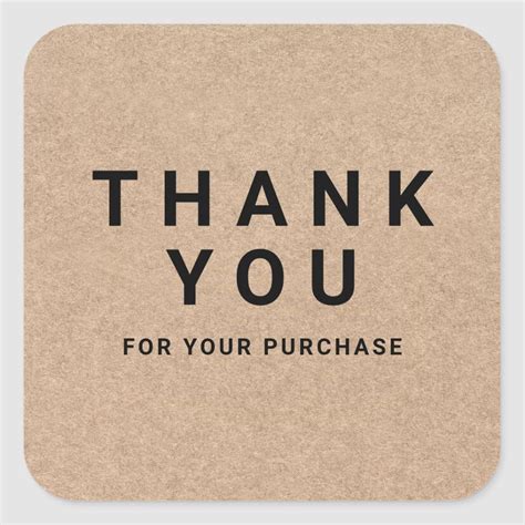 Simple brown kraft thank you for your purchase square sticker | Zazzle ...