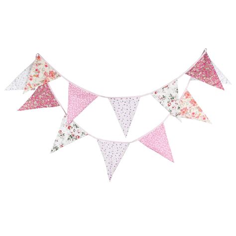 Big Size 12Flags 3.7m Pink Flowers Print Cotton Fabric Bunting Pennant ...