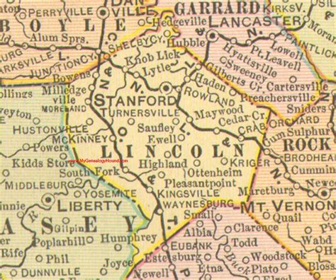 Lincoln County, Kentucky 1905 Map Stanford, KY, Crab Orchard, Hustonville, Moreland, Waynesburg ...