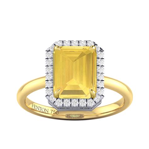 Fenton - Halo Emerald Yellow Sapphire 18kt Yellow Gold Ring