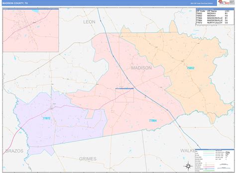 Madison County, TX Wall Map Color Cast Style by MarketMAPS - MapSales