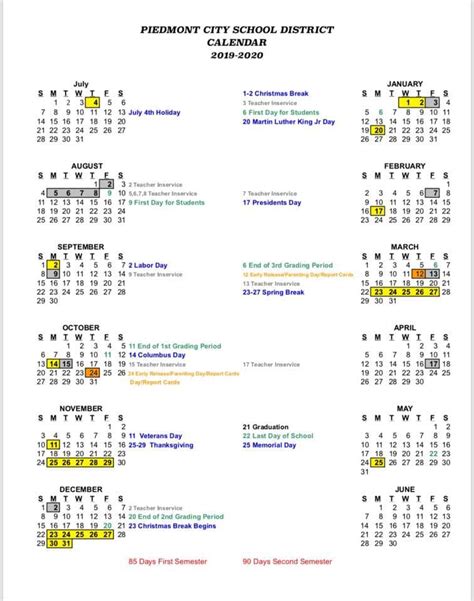 Piedmont University Academic Calendar - Printable Word Searches