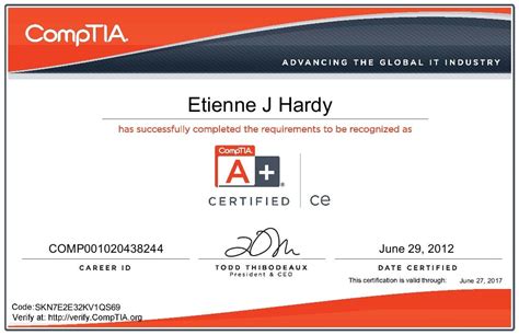 CompTIA A+ ce certificate