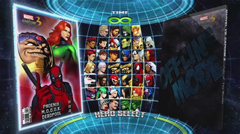 Character select screen for Marvel vs. Capcom 3