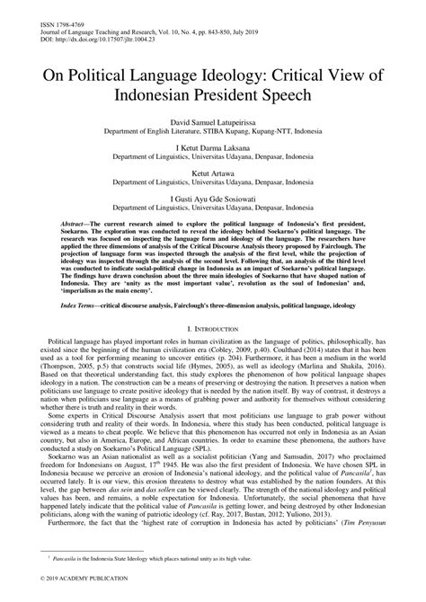 (PDF) On Political Language Ideology: Critical View of Indonesian President Speech