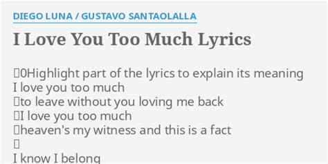 "I LOVE YOU TOO MUCH" LYRICS by DIEGO LUNA / GUSTAVO SANTAOLALLA ...