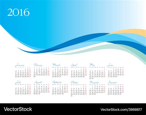 Template of 2016 calendar on blue background Vector Image