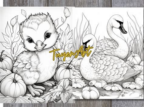 Autumn Animals Coloring Book, Fall Animals Coloring Pages, Autumn Charm, Grayscale Autumn Leaves ...