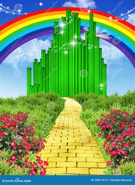 Rainbow Over The Yellow Brick Road Stock Illustration - Image: 35011613