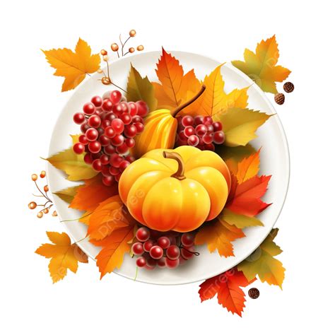 Happy Thanksgiving Day, Plate Dinner Fruits And Autumn Foliage Icons, Autumn Leaves, Autumn PNG ...