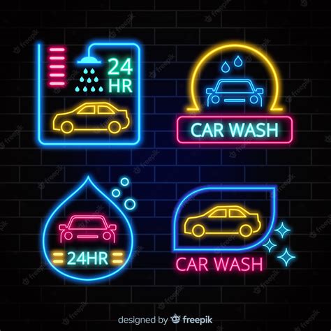 Premium Vector | Neon car wash sign collection