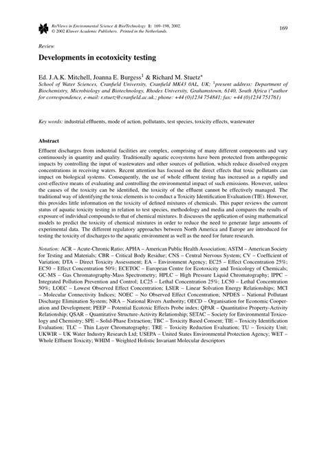 (PDF) Developments in ecotoxicity testing