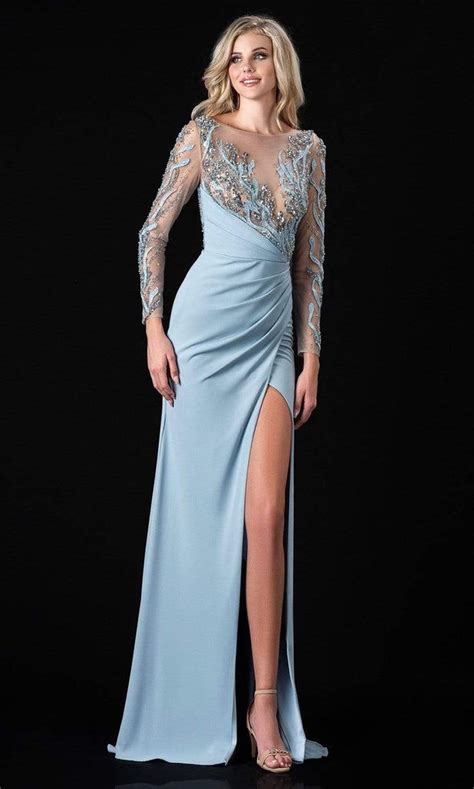 Terani Couture - 2111M5266 Embellished Long Sleeve Sheath Dress | Solid ...