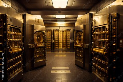 Bank vault door. Safe deposit boxes room in bank vault. Inside in Bank ...