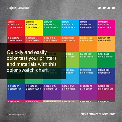 CMYK Color Test Swatch Chart Printable PDF A4, A3, US Letter and Tabloid Size - Etsy