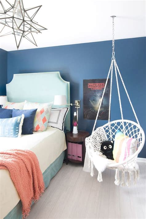 fun teenage girl bedroom with dark blue walls | stranger things poster ...