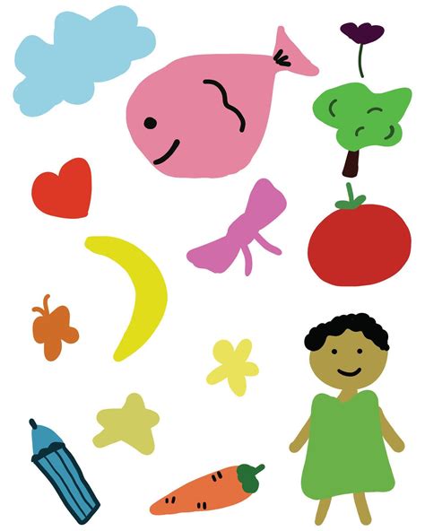 children drawing illustrations, girl, whales, vegetables, and random ...