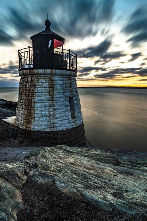 Sunset in Newport Rhode Island at Castle Hill Lighthouse Stock Image ...