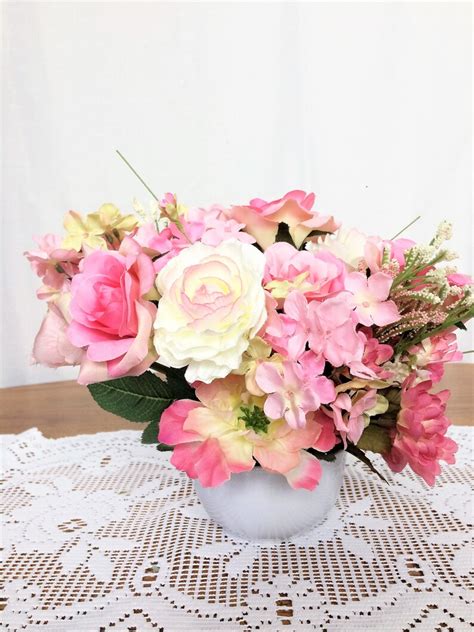 Pink Rose Flower Arrangement Silk Flower Centerpiece Summer - Etsy