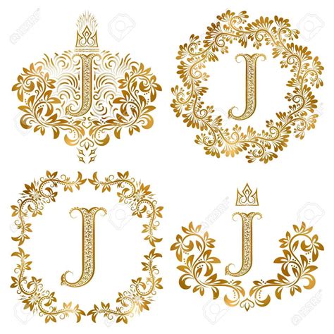 Golden letter J vintage monograms set. Heraldic monogram in coats of ...