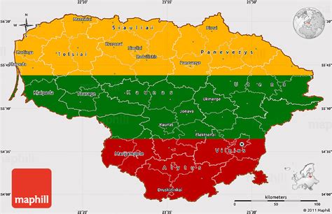 Flag Simple Map of Lithuania