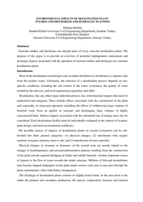 (PDF) Environmental Impacts of Desalination Plant Intakes and ...