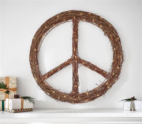 Willow Light-Up Peace Sign Christmas Wreath | Christmas Decorations ...