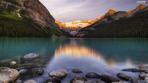 Stones, Lake Louise, Alberta, rocky mountains, lake, Banff National ...