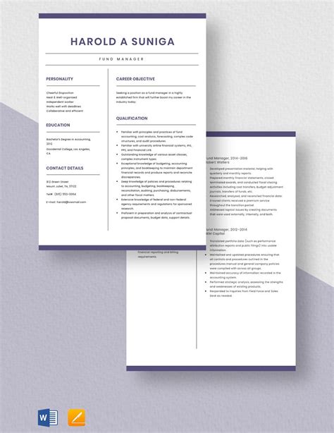 Fund Manager Resume in Pages, Word - Download | Template.net