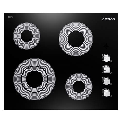 Cosmo 24 Inch. Electric Ceramic Glass Cooktop with 4 Elements, Dual Zone Element, Hot Surface ...