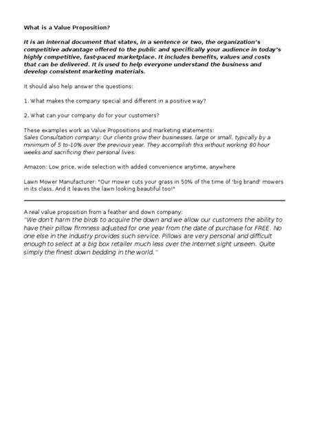 Value Proposition Worksheet | Retail | Business Economics