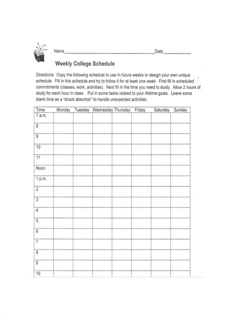 Homework Schedule Template