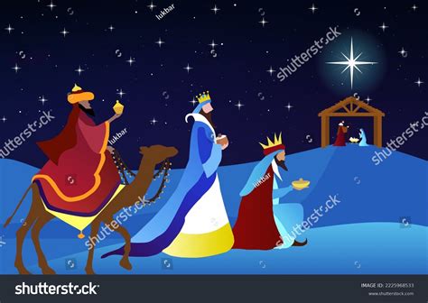 Christmas Nativity Scene Adoration Three Wise Stock Illustration ...