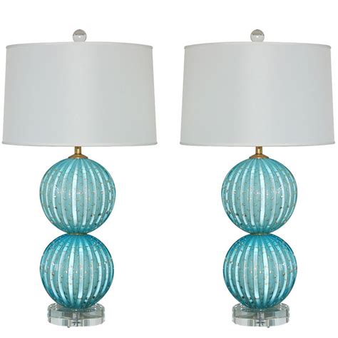 Stacked Two Ball Murano Lamps in Dreamy Blue with Gold Dust - Swank ...