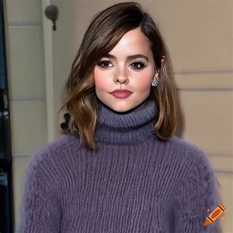 Jenna coleman wearing a cozy mohair turtleneck sweater