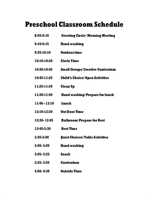 Preschool Schedule - 9+ Examples, Google Docs, Word, Page, PDF, Tips