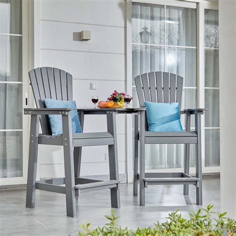 Bar Height Adirondack Chairs with Connecting Table – All-weather HDPE Plastic Outdoor Furniture ...