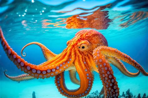 Premium Photo | Bright orange octopus sea in blue water in caribbean sea