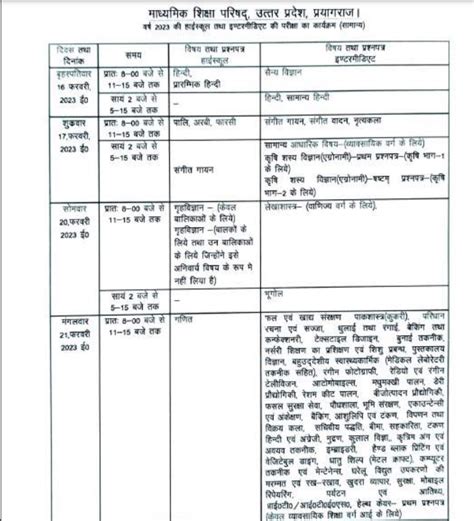 UP Board Time Table 2023 Released-10th 12th Inter Date sheet pdf