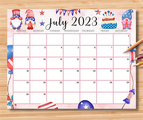 Editable July 2023 Calendar 4th July Independence Day With - Etsy UK