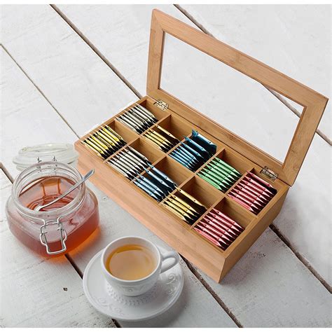 Estilo Bamboo Tea Bag Storage Box, 10 Equally Divided Compartments - Walmart.com | Tea box ...