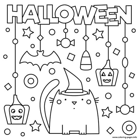 Halloween Cat Pumpkins Stars Kids Coloring page Printable