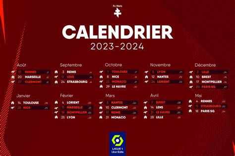 Le calendrier 2023-2024 des Grenats ! | Football Club de Metz - Infos ...