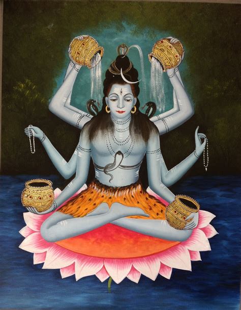 Shiva Reincarnation Art Handmade Hindu Indian God Ethnic Oil on Canvas Painting