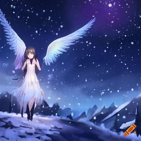 Anime angel in a snowy world on Craiyon