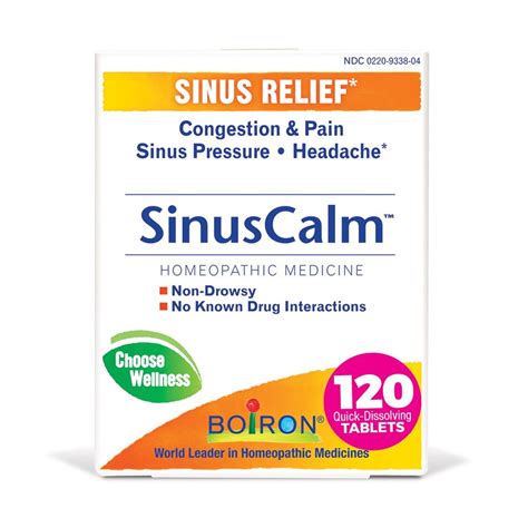 Boiron SinusCalm Tablets Sinus Relief, Congestion & Pain, Sinus Pressure, Headache, (2 x 60 ...