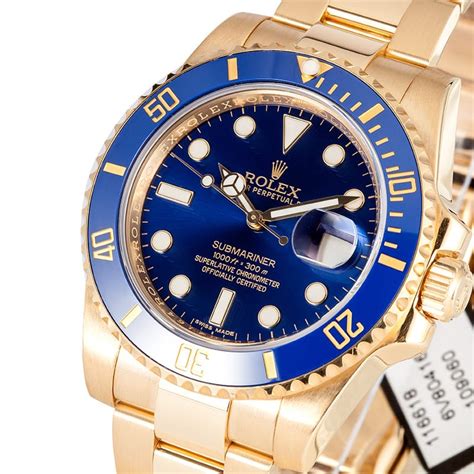 Rolex Submariner 116618 Watch -Blue Dial 18k Gold - 100% Genuine