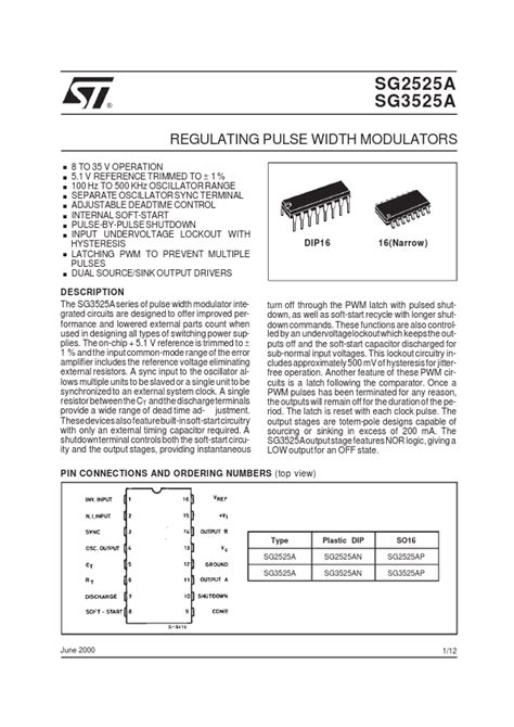 SG3525 datasheet, modulators equivalent, STMicroelectronics