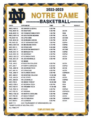 Printable 2022-2023 Notre Dame Fighting Irish Basketball Schedule